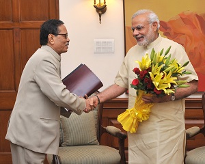 The Governor of Arunachal Pradesh Shri JP Rajkhowa with Prime Minister Shri Narendra Modi at New Delhi on 13th June 2015